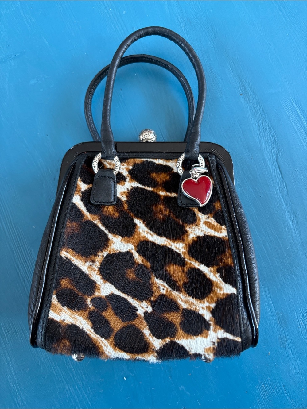 Brighton Leopard Print Women's Handbag with Red Heart Charm